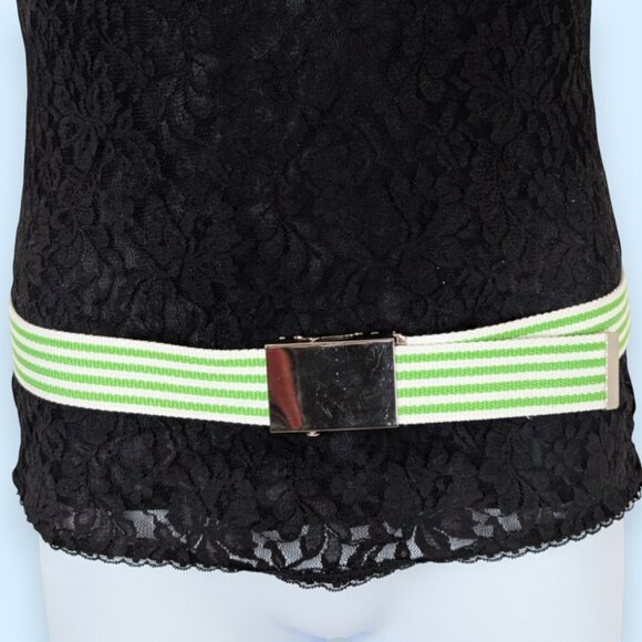 (2/$20) Green & White Stripe Fabric Belt - Picture 2 of 5
